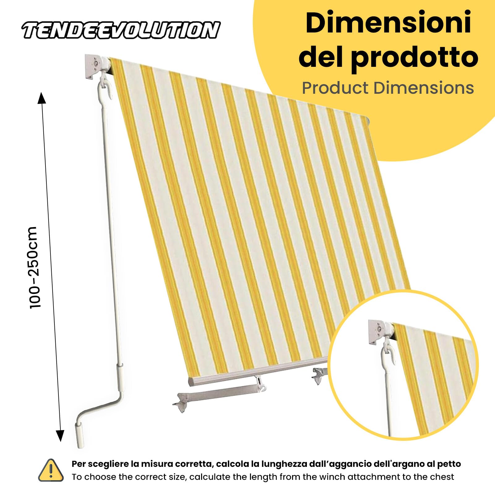 Varilla para Toldos de Hierro Galvanizado de 180 cm, Barra de Maniobra para Toldos con Manivela Ergonómica de Plástico, Varilla para Toldo, Diámetro 1,5 cm (Marfil)