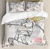 Vista 123 de Ambesonne Juego de funda de edredón de baloncesto, silueta de jugador de baloncesto, promoción de campeonato de competencia de atleta, juego de ropa