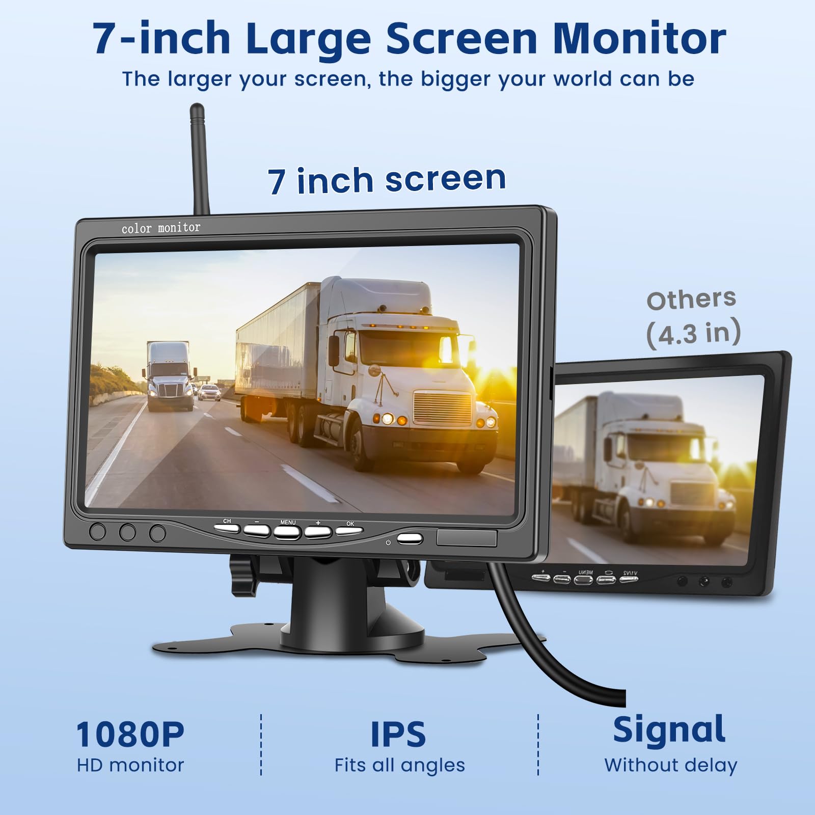 Inefala AHD Cámara de Visión Trasera Kit Inalámbrico con Monitor de 7 Pulgadas, Cámara de Marcha Atrás con Impermeable IP68, BSD, Visión Nocturna, para LKW Bus Van SUV (DC 12V-24V)