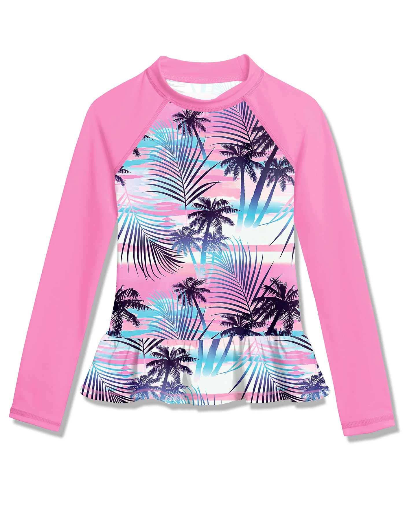 BesserBay Mädchen UV Shirt UPF 50+ Raglanärmel Schwimmshirt mit Rüschensaum 110-160
