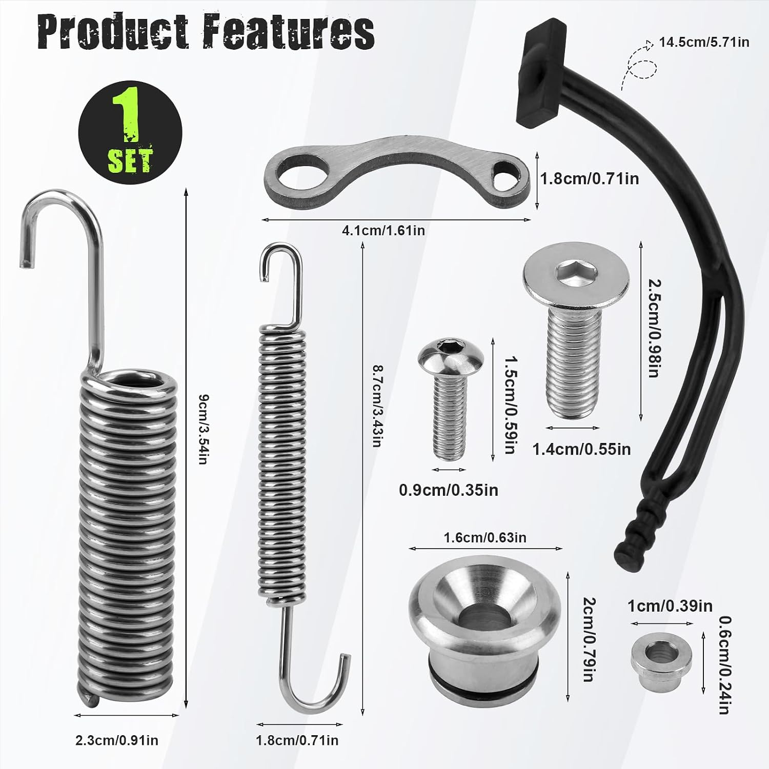 Stainless Steel Motorcycle Side Stand Kickstand Spring Kit, 8-Piece | Durable Replacement Bolt and Fitting, Compatible with KTM 150-530 XC XCF EXC XCW TPI Six Days