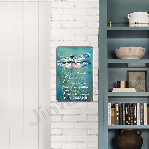Miniatura 4 de Letrero de metal motivacional de libélula  When You Believe Beyond What Your Eyes Can See, arte de pared de libélula para oficina, hogar, patio y
