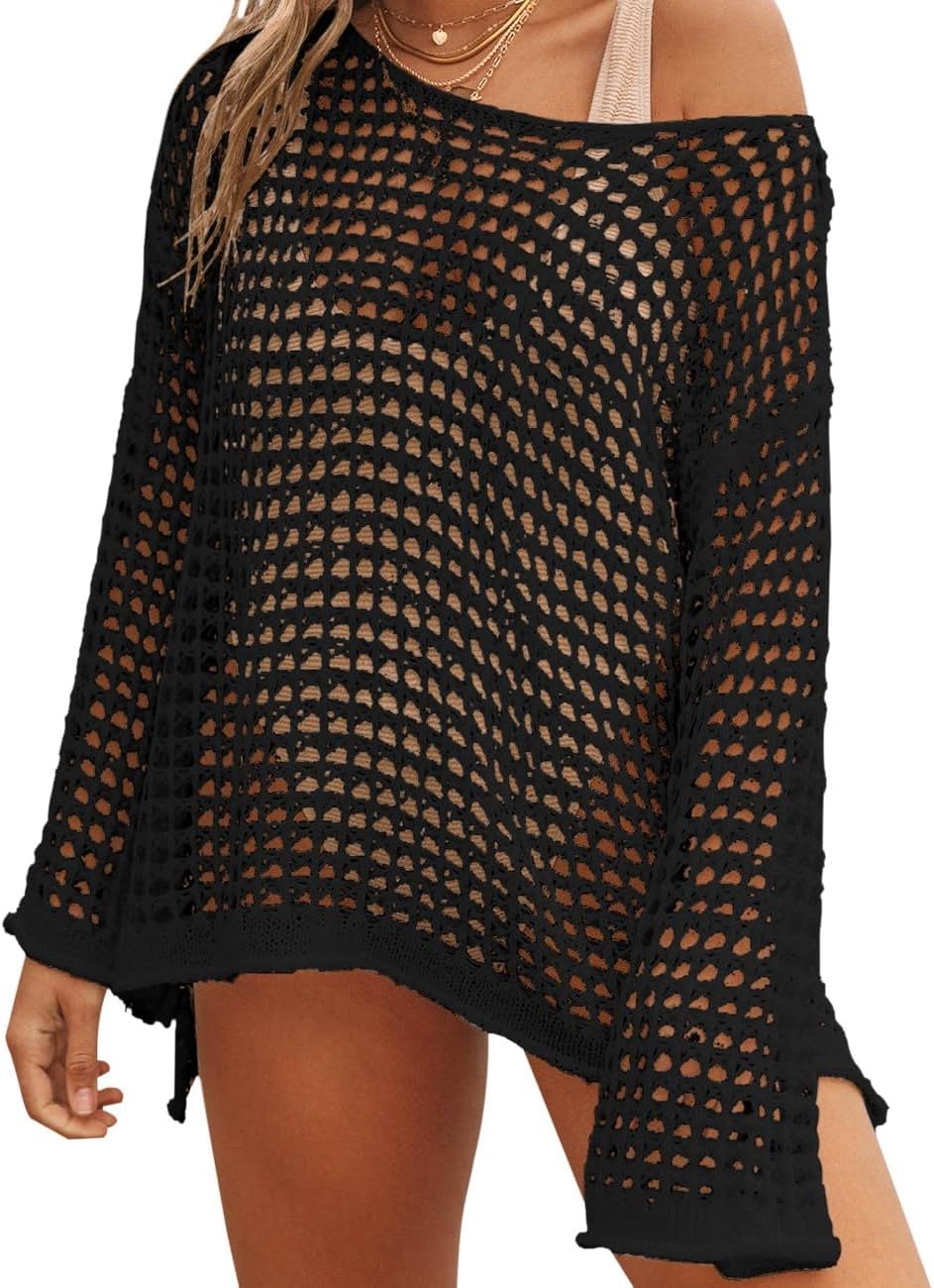 Bashafo Beach Coverup for Women Bathing Suit Coverup Long Sleeve Beach Cover Up