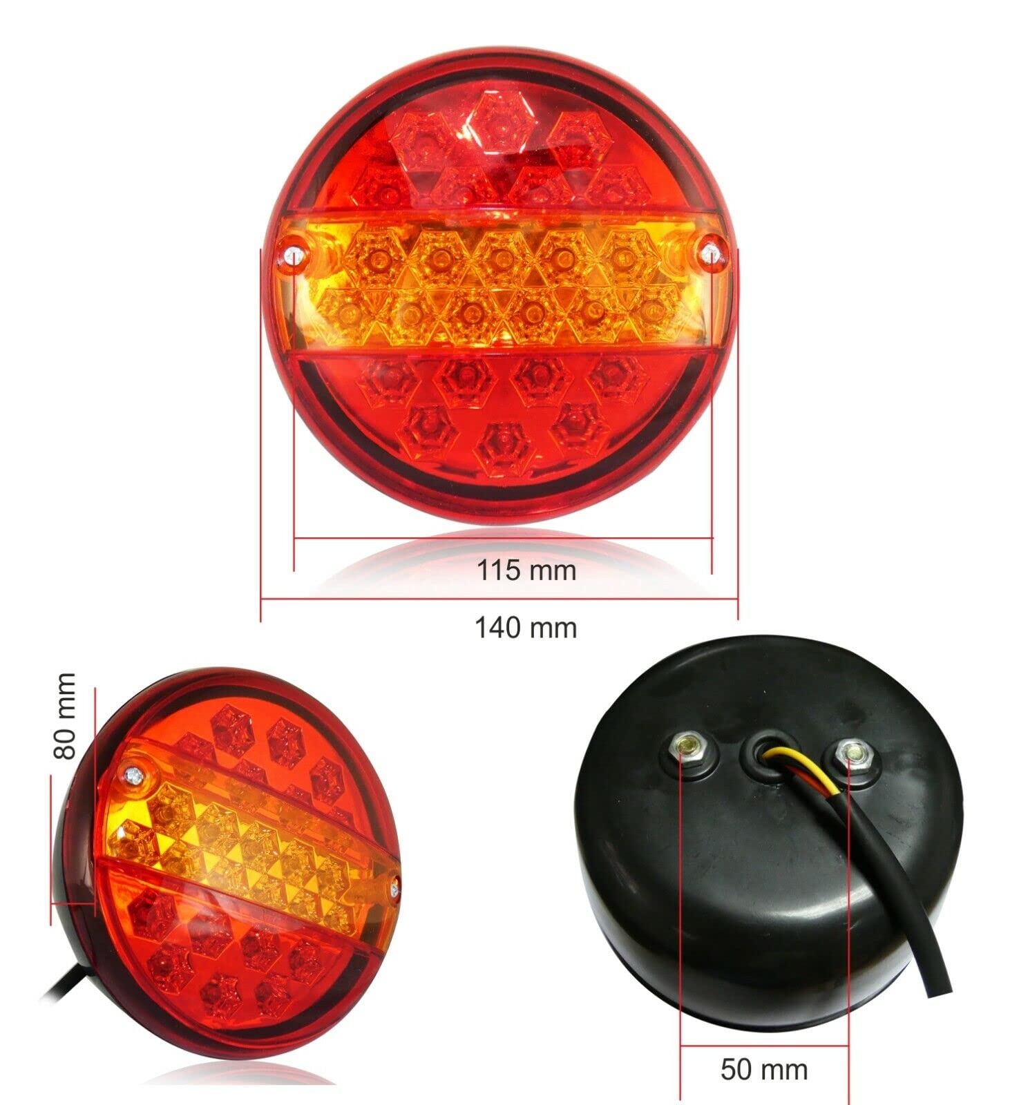 Generic 6 x 12 V/24 V LED luces traseras universales 25 LED lámpara redonda hamburguesa 3 funciones parada, posición, intermitente para coche caravana camión remolque