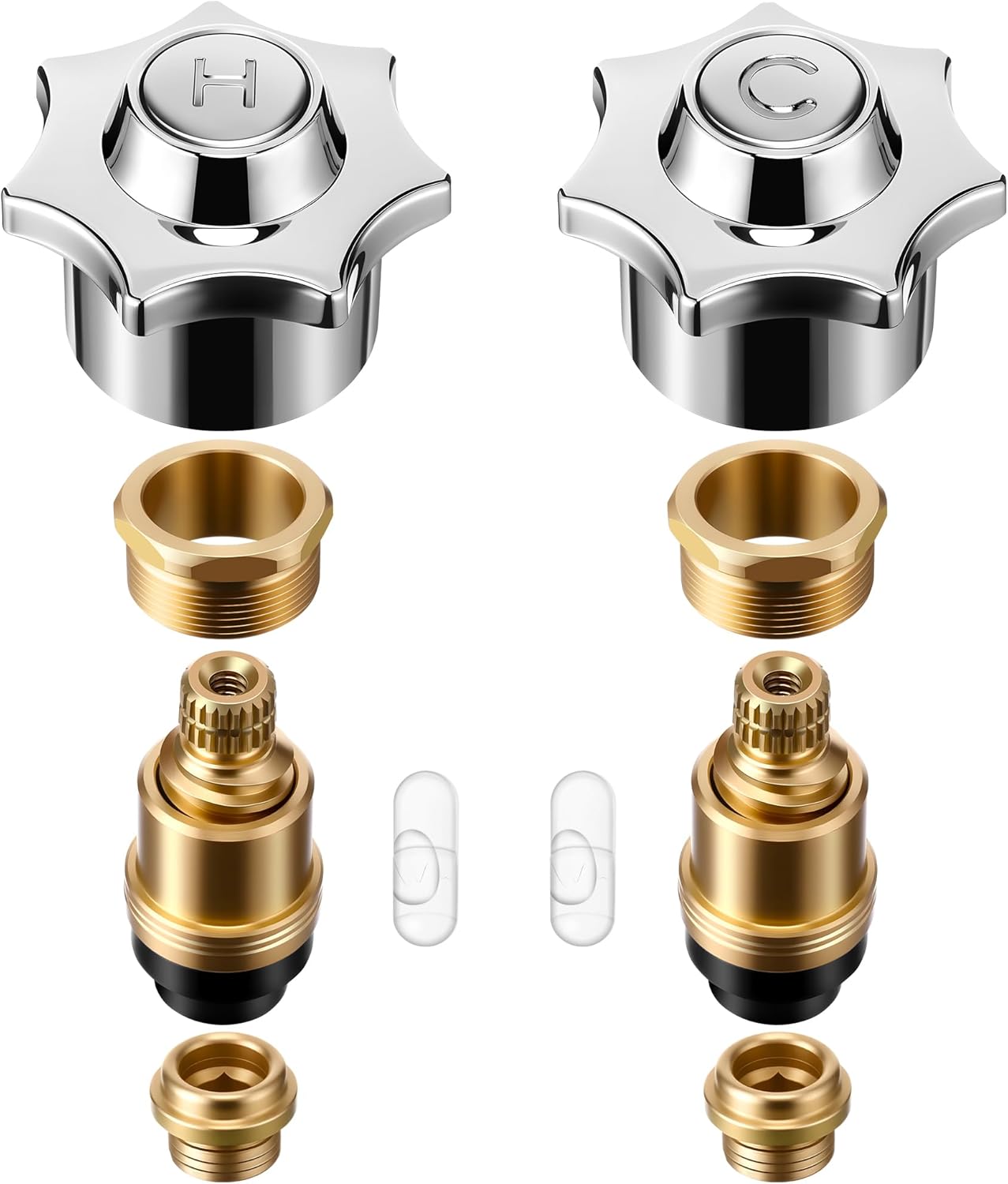 Complete Faucet Rebuild Trim Kit, Compatible with American Standard Heritage Aquaseal 2 Handle Faucets, Hot and Cold Stem Handle Repair Kit, Brass & Chrome