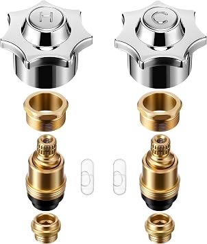 Complete Faucet Rebuild Trim Kit | Compatible with American Standard Heritage Aquaseal 2 Handle Faucets, Hot and Cold Stem Handle Repair Kit, Brass & Chrome