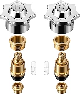 Complete Faucet Rebuild Trim Kit, Compatible with American Standard Heritage Aquaseal 2 Handle Faucets, Hot and Cold Stem Handle Repair Kit, Brass & Chrome