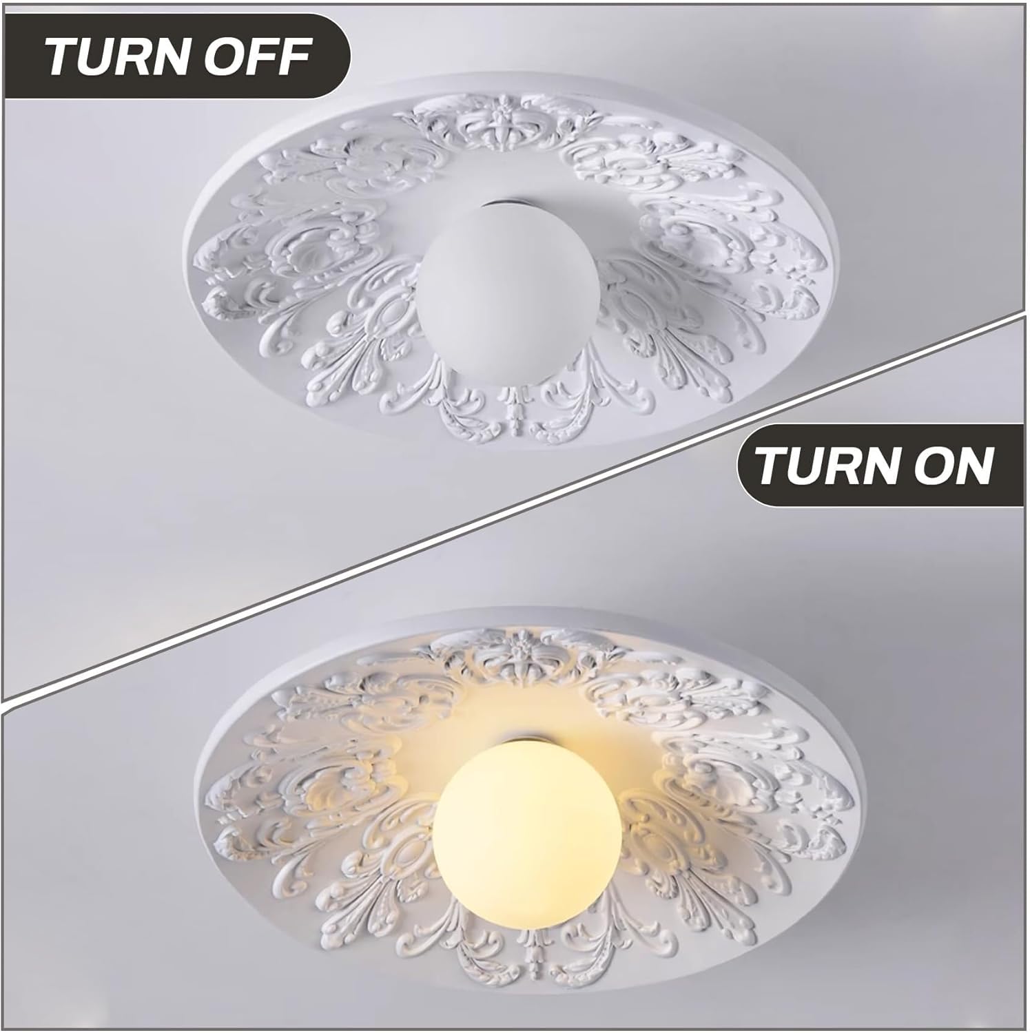 Vintage Carved Flower Ceiling Light White Luxury Style Ceiling Light Fixture with White Dome Resin Lampshade 3 Light Color Decorative Ceiling Lamp for Dining Living Room Hallway 13.77 Inch