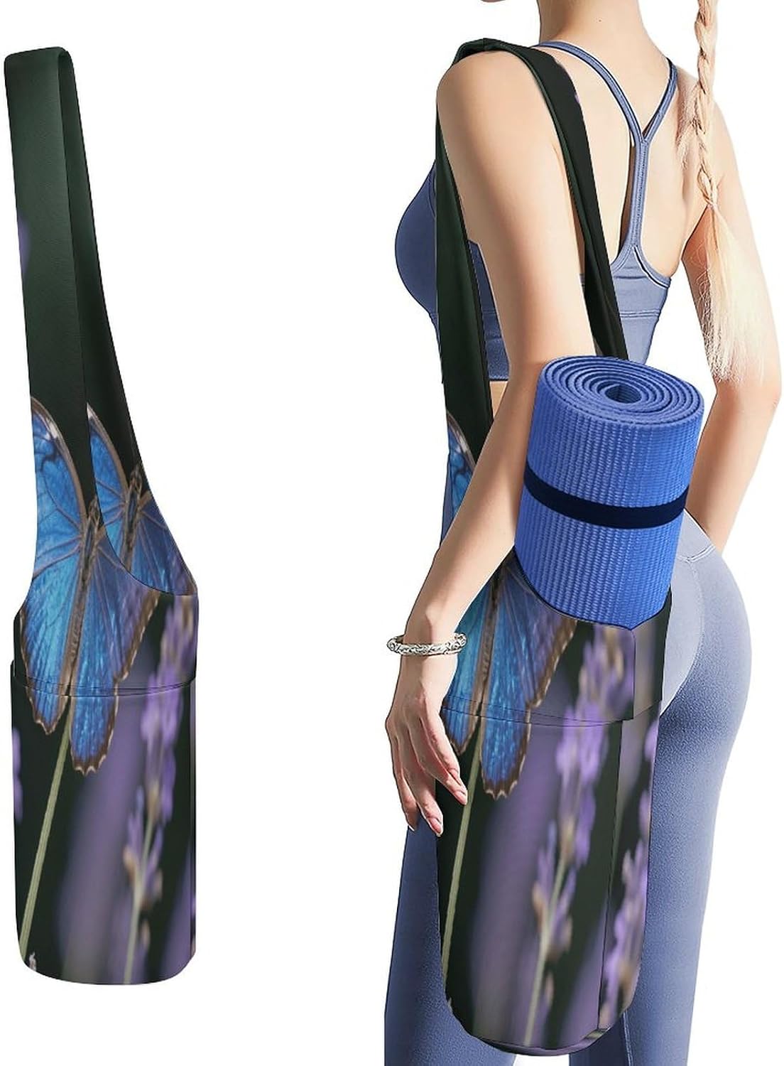 Blue Morpho Butterfly Canvas Yoga Mat Bag Yoga Mat Carrier