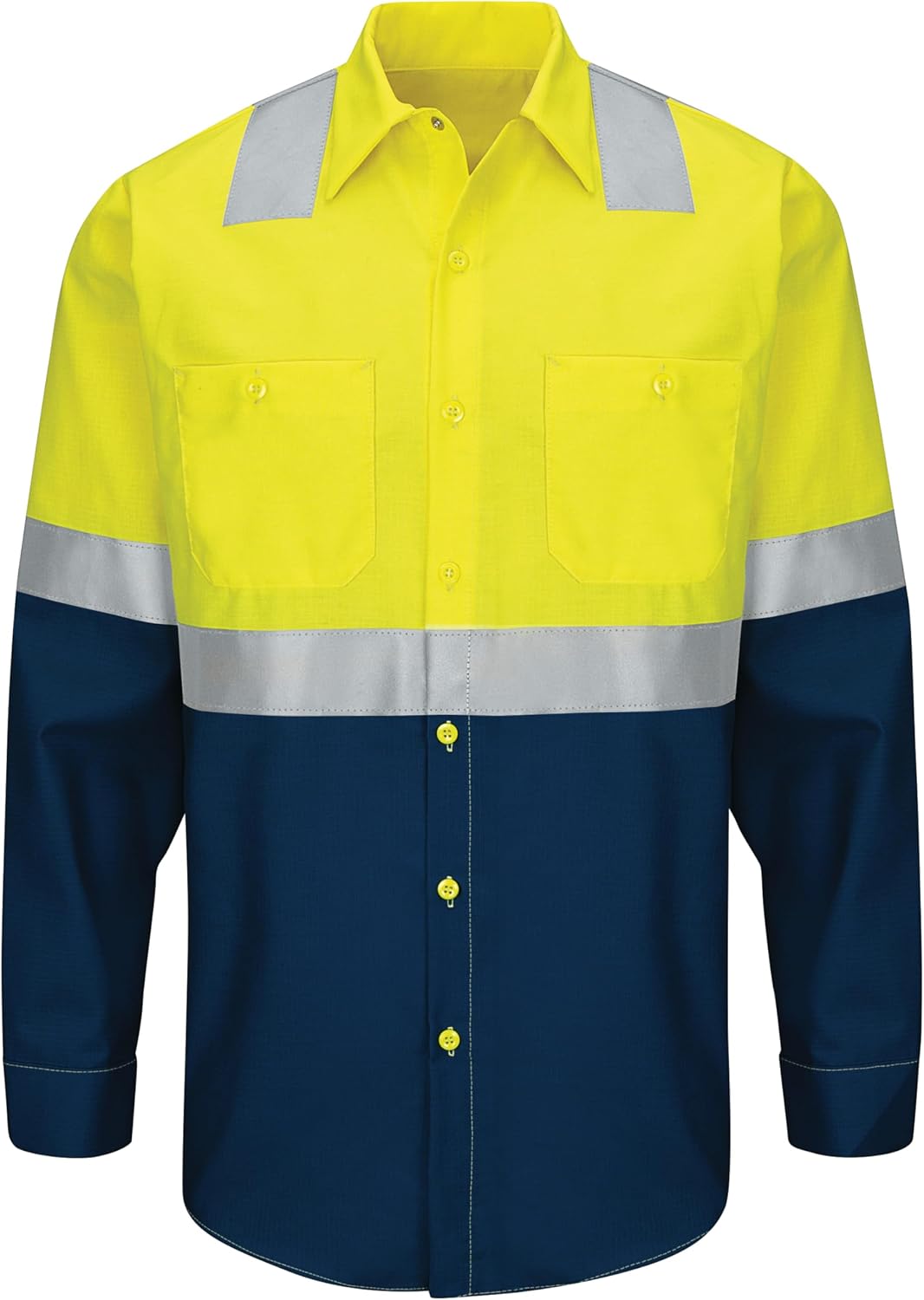 Red Kap Men's Hi-Visibility Long Sleeve Colorblock Ripstop Work Shirt - Type R, Class 2