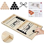 moopok Fast Sling Puck Game - Fast Action Super Foosball Table Desktop Battle Slingshot Wooden Air Hockey Board Game -Guaranteed Fun for Family Game Night or Friends Party