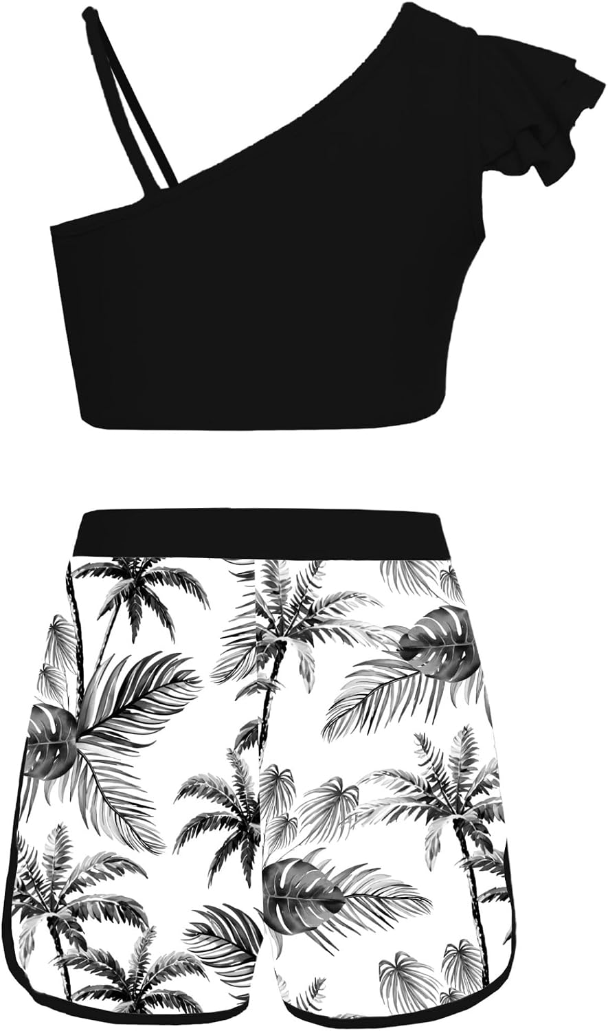 Sxiwei Girls Two Piece Boyshort Swimsuit Tankini Summer Beach Swimwear Rash Guard Bathing Suit Set