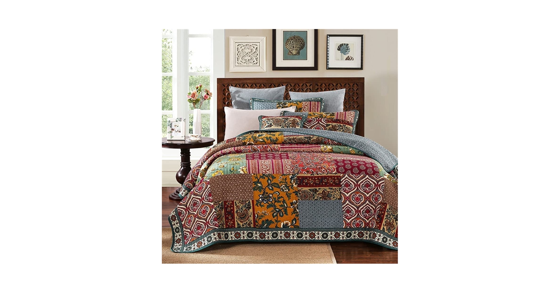 Amazon｜ヴィンテージパッチワークベッドカバーキルトセット、シングル