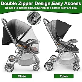 Baby Mosquito Net for Stroller Sun Shade, 2-in-1 Stroller Cover for Sun Protection with Two-Way Zipper and Storage Bag, Breathable Strollers Bug Net Suitable for Bassinet, Cradle, Car Seat - Black