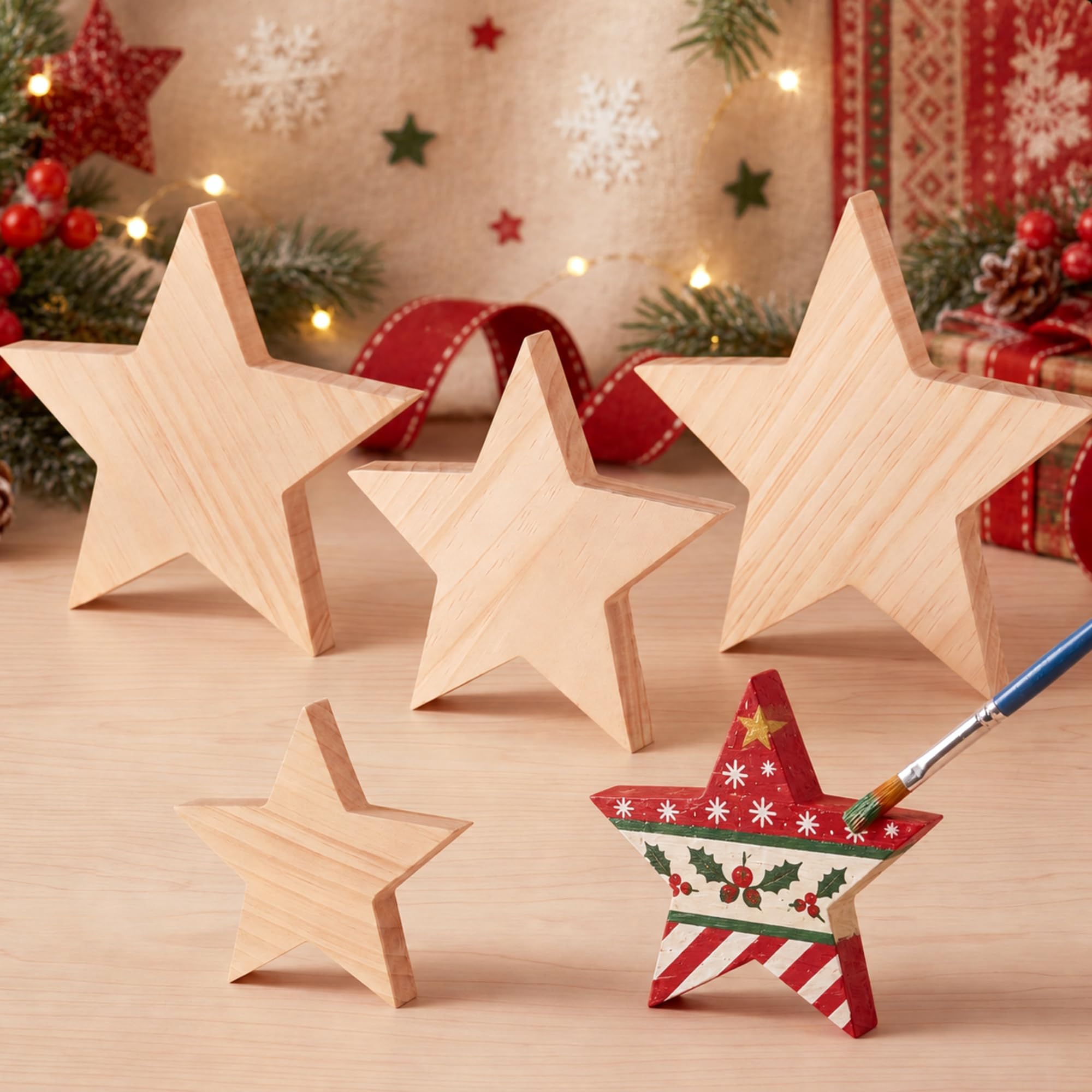 Jetec 5 Pcs 4-8 Inch Wooden Stars for Crafts 5 Size Unfinished Star Cutouts