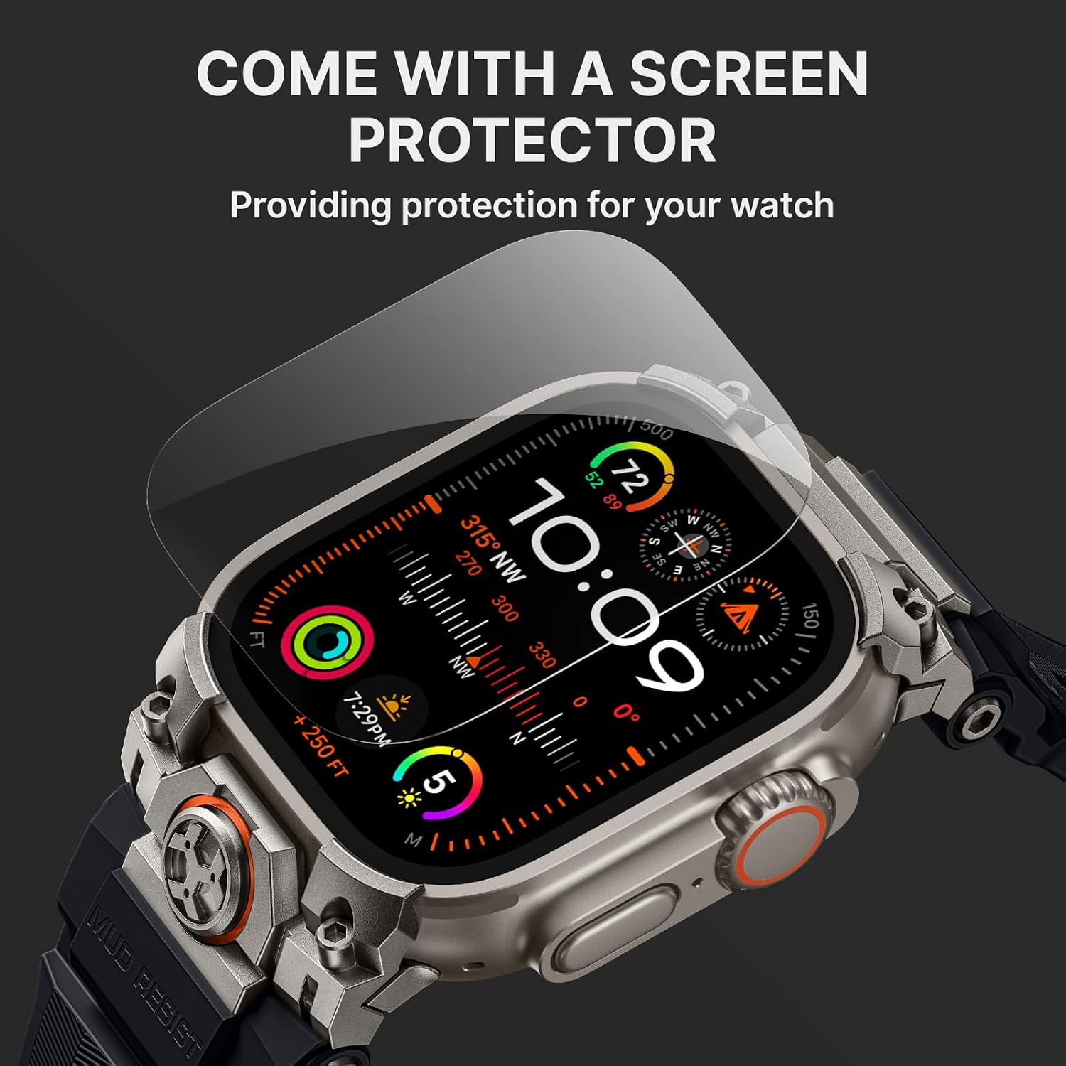 Bandletic Sport Bands Compatible with Apple Watch Ultra 3 2 49mm Band for Men, Soft Silicone Strap with Screen Protector, Stainless Steel Adapter, Only Fit for iWatch Ultra 49mm bands, Titanium/Black
