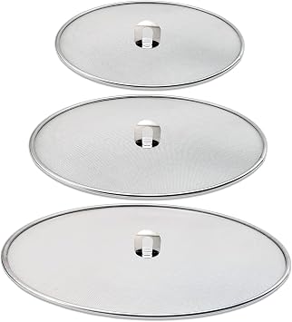 3 Pack Grease Splatter Screen for Frying Pan with Fold Flat Knob-Grease Splatter Guard Shield-No Cooking Oil MessNo BurnsUltra Fine Mesh Lids-Rust Free Stainless Steel- 9.8,11.5,13 Inch