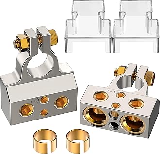 SUNMORN Battery Terminal Connectors, 0/2/4/6/8/10 AWG Battery Terminals, Heavy Duty Car Battery Terminal, Top Post Multiple Marine Superior Connectivity Long Lasting Easy to Install Versatile (Silver)