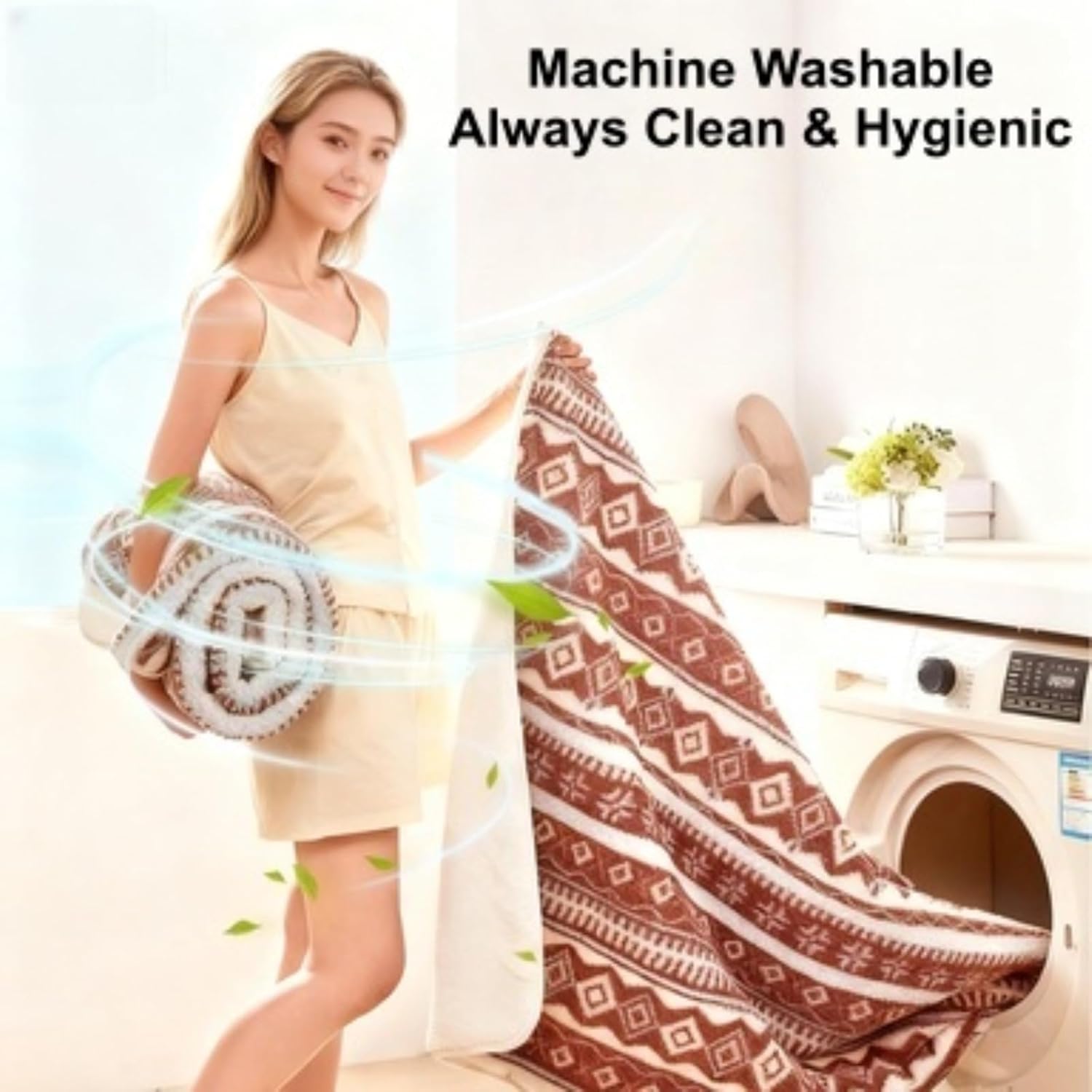 220V Plug-in Electric Heated Blanket, Cloud Fleece Throw, 9 Heat Levels & Timer, Machine Washable, for Home, Car, Office (31.5 * 59.1in)