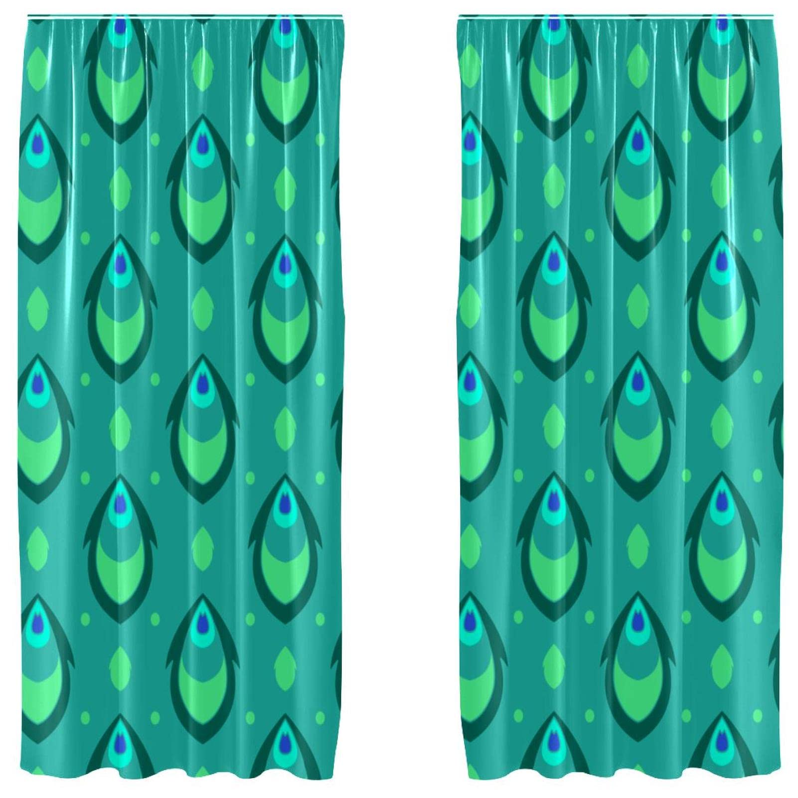 Rideaux bleu lac isolants au motif paon abstrait pour une chambre tamisée