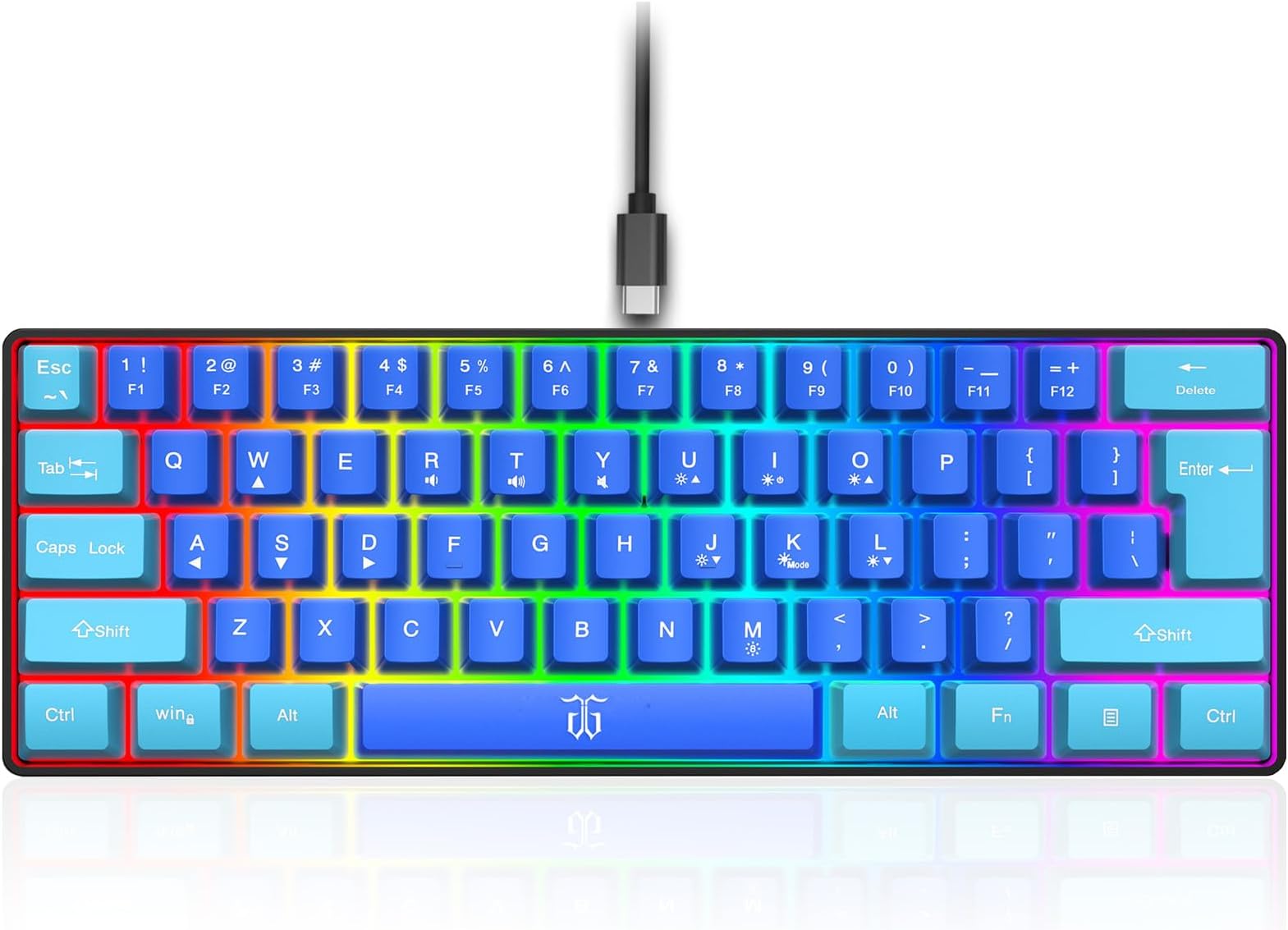 Snpurdiri 60% Wired Gaming Keyboard, RGB Ultra-Compact Mini Keyboard, Waterproof Mechanical Feeling Small Keyboard for PC/Mac Gamer, Typist, Travel, Easy to Carry on Business Trip (Wathet-Blue)