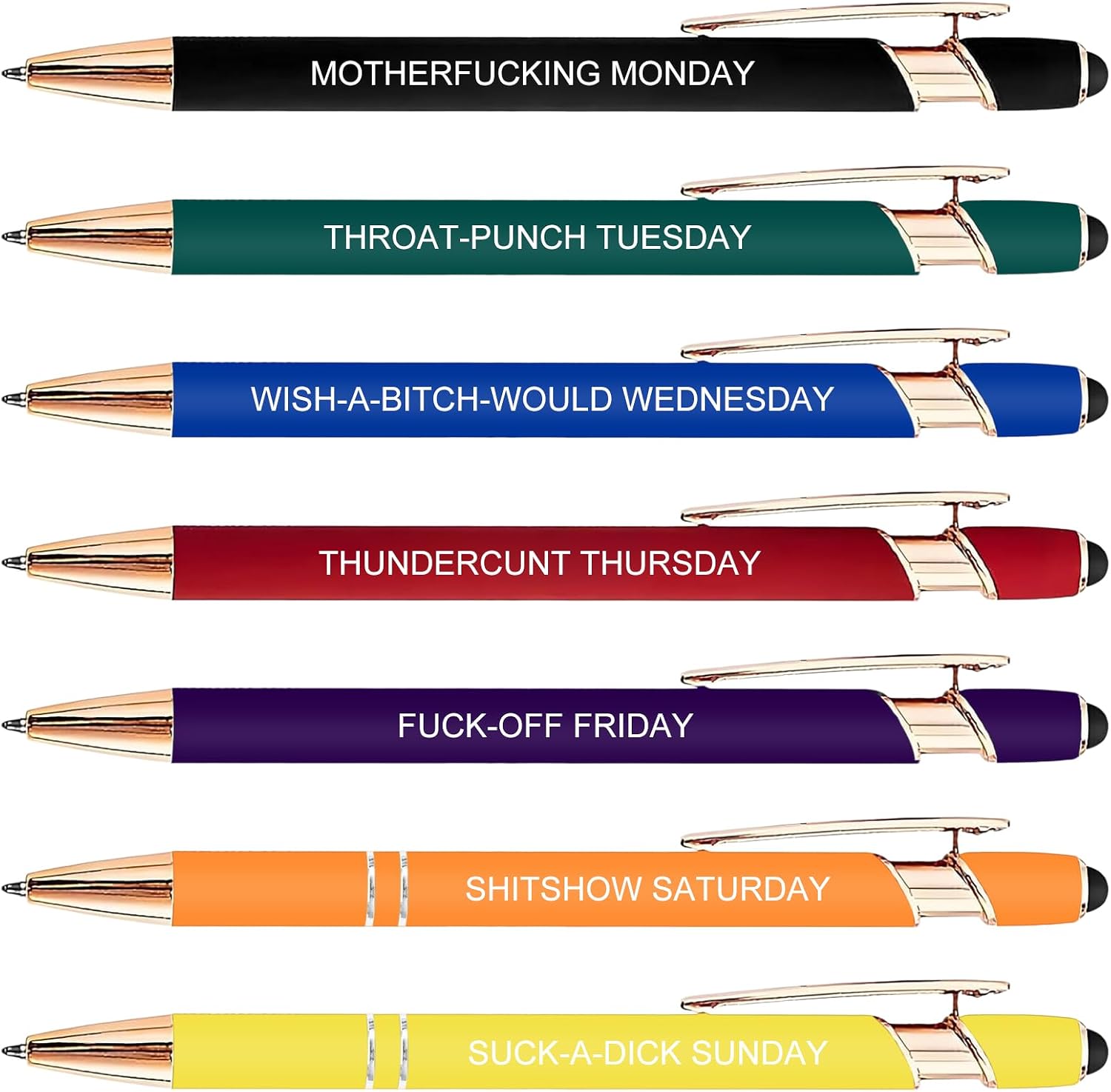 Funny Ballpoint Pens 7 Pack – Sarcastic Days of the Week Pen Set