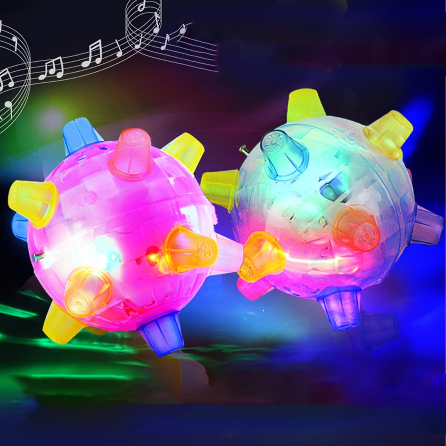 Bouncy Balls with Light and Music 2PCS Plastic Light up Bouncy Balls Detachable Vibrating Ball for Kids Battery Operated up Toy for Random Color