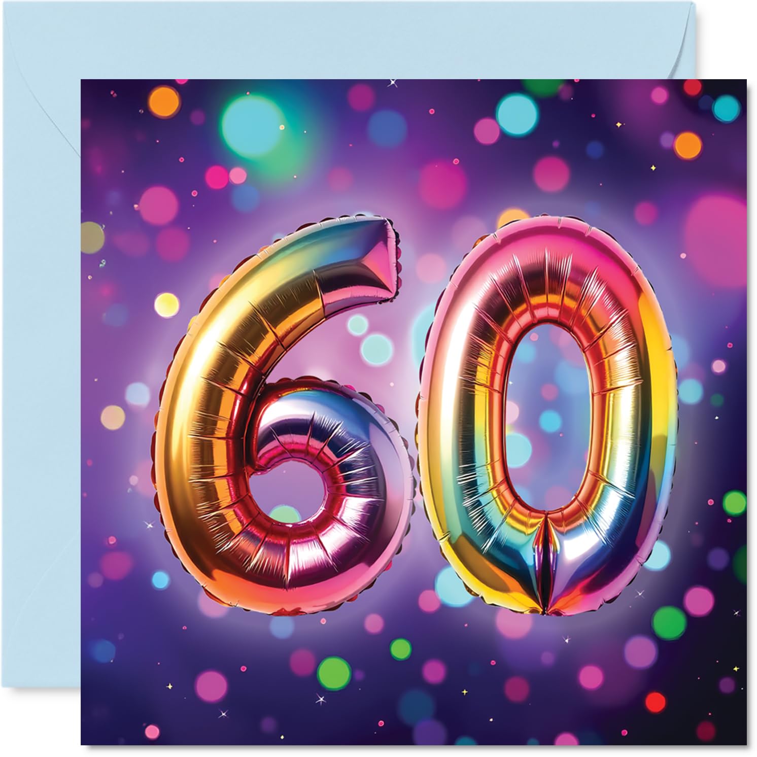 60th Birthday Cards for Men Women - Rainbow Foil Balloon - Happy Birthday Card for 60 Year Old Man Woman Sister Nan Cousin Nanny, 145mm Bday Greeting Cards