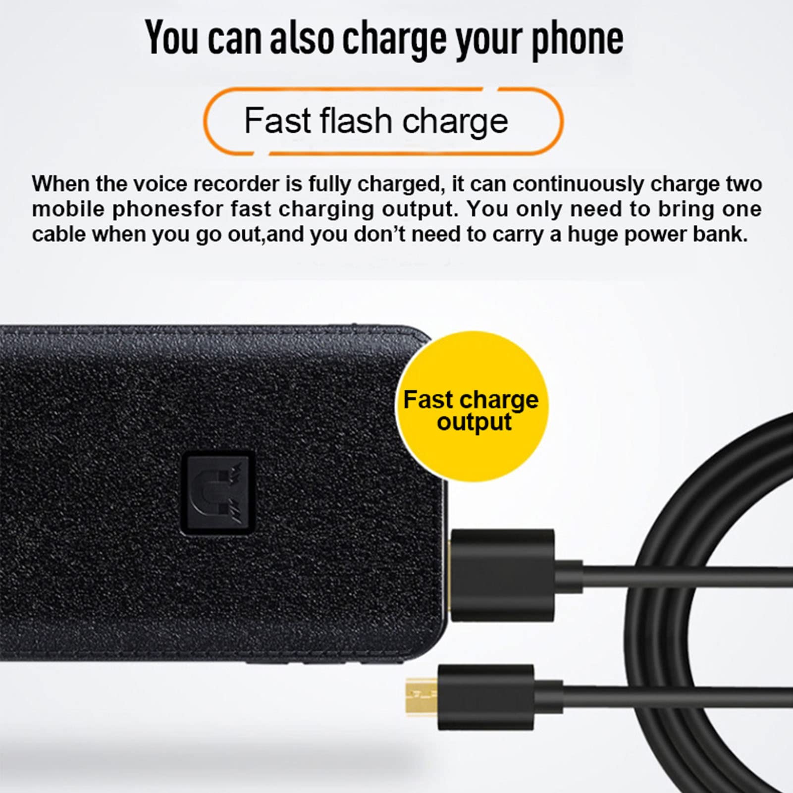 Dyktafon Aktywowany Głosem, Automatyczne Zapisywanie, Magnetyczna Redukcja Szumów Aktywowana Głosem Power Bank Kieszonkowy Rejestrator Cyfrowy Z Odtwarzaczem MP3(32 GB)