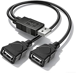 【2ポート/USB分岐ケーブル】USB 2.0 Aオス対2メス Y型分岐延長ケーブル 30cm データ転送&充電対応 ノートパソコン/自動車/携帯電話用 アルミ合金製 耐久性強化 (ブラック)
