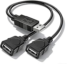 [2 Ports/USB Splitter Cable] USB 2.0 A Male to 2 Female Y Splitter Extension Cable, 11.8 inches (30 cm), Data Transfer & Charging, For Laptops, Cars, Cellphones, Aluminum Alloy, Enhanced Durability