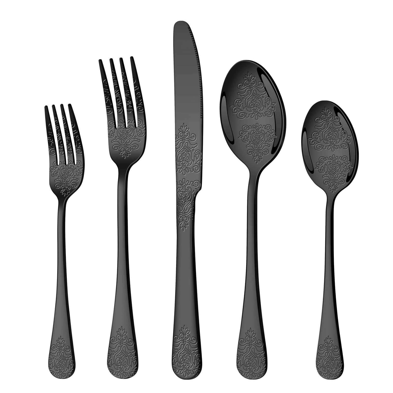Silverware Set,20-Piece Stainless Steel Flatware Set for 4,Food-Grade Stainless Steel Cutlery Set, Dishwasher Safe, Mirror-Finished Utensil Sets,Reusable Cutlery Set,Black — Amazon image 7