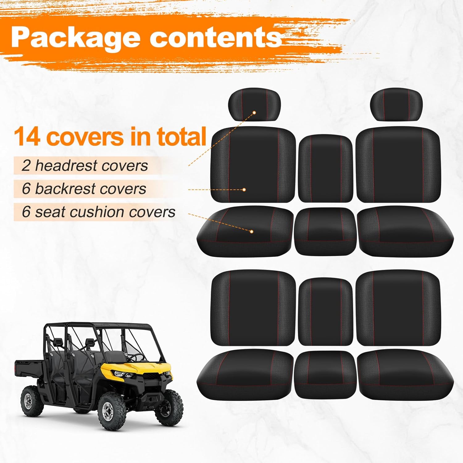UTV Seat Cover for Can Am Defender MAX 2018-2025/MAX DPS 2017-2025 Split Bench Seat Covers Heavy Duty 1680D Waterproof UTV Seat Cover Set (14 PCS)