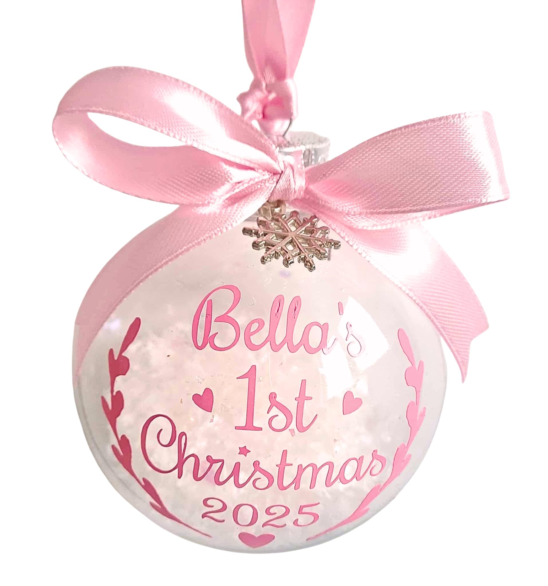 Personalised Bauble Printed with your Baby's Name! ~ Baby's First 1st Christmas 2025 ~ Ribbon/Print available in Red, Gold, Silver, Pink, Blue!