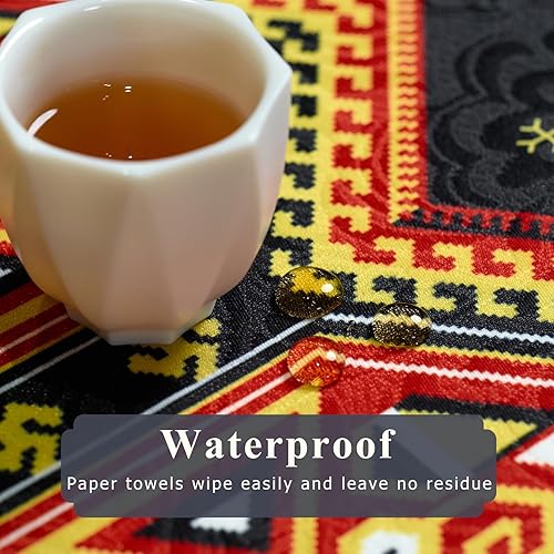 Miniatura 8 de Camino de mesa bohemio de 118 pulgadas extra largo para Acción de Gracias, Navidad, decoración del hogar, camino de mesa de granja, color negro,