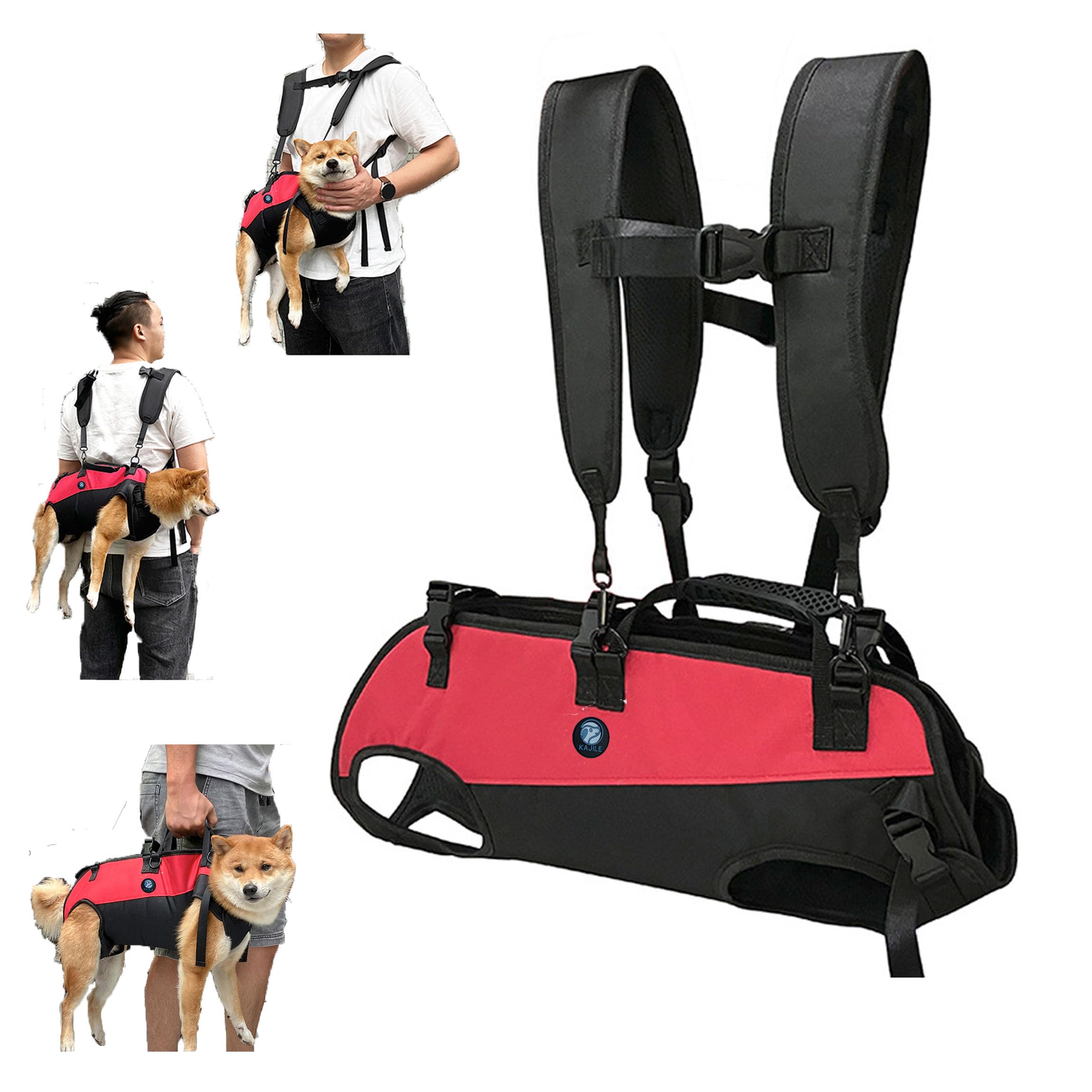 Mochila transportadora de perro con soporte estable para pasear sin fatiga con arnés rojo L