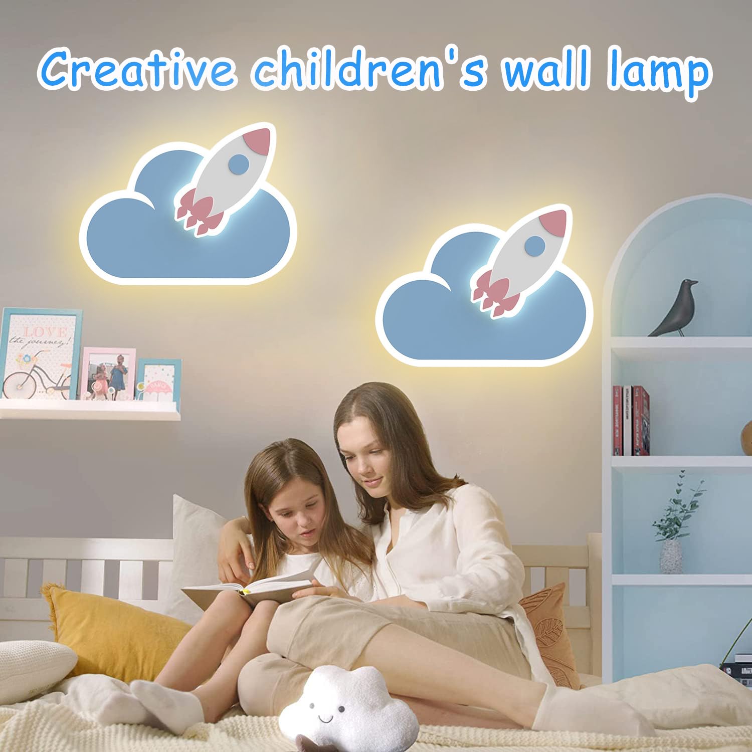 LED Wandlampe mit Touch Schalter Dimmbar Kinder Wolke Wandleuchte mit Stecker Kinderzimmer Nachttischlampe Junge Mädchen Cartoon Wandlicht Acryl Wandbeleuchtung für Schlafzimmer Wohnzimmer Leselampe