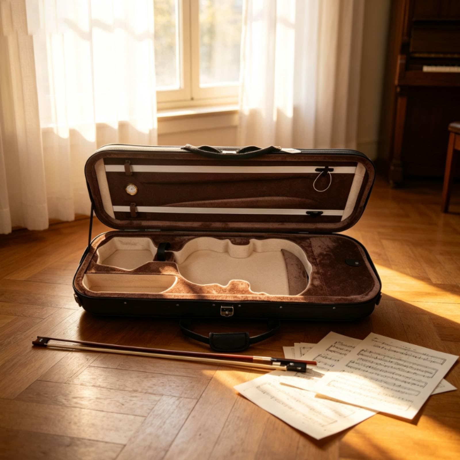 Geigenkasten Violin Carrying Case Etui Hartschale Schutzhülle mit Hygrometer Oxfordstoff Weiche Auskleidung Metallverschluss Reißverschluss