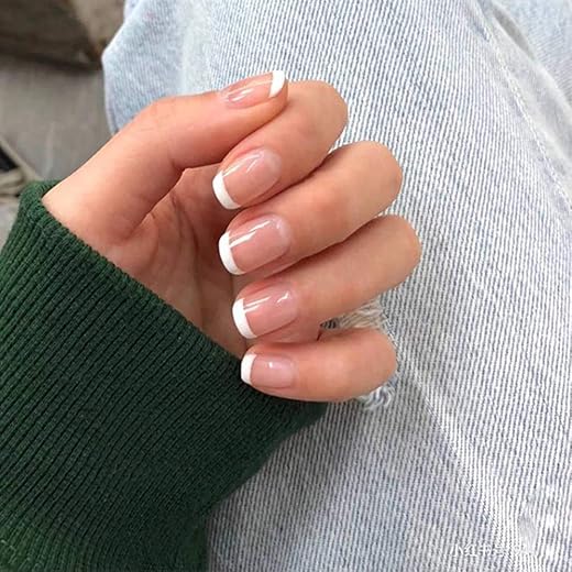 Synaty 24PCS Everlasting French Nails Artificial Nails Art Set (Short Oval)