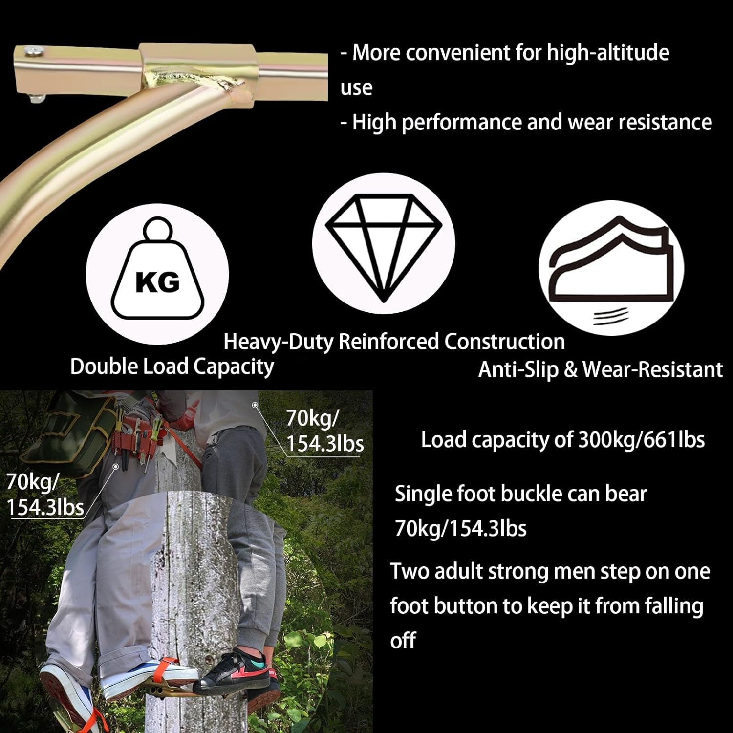 Carbon Steel Tree Climbing Spikes, 1 Pair Climbings Gear for Picking Fruit, Coconut, Wooden Pole Climbers, Load-661lbs