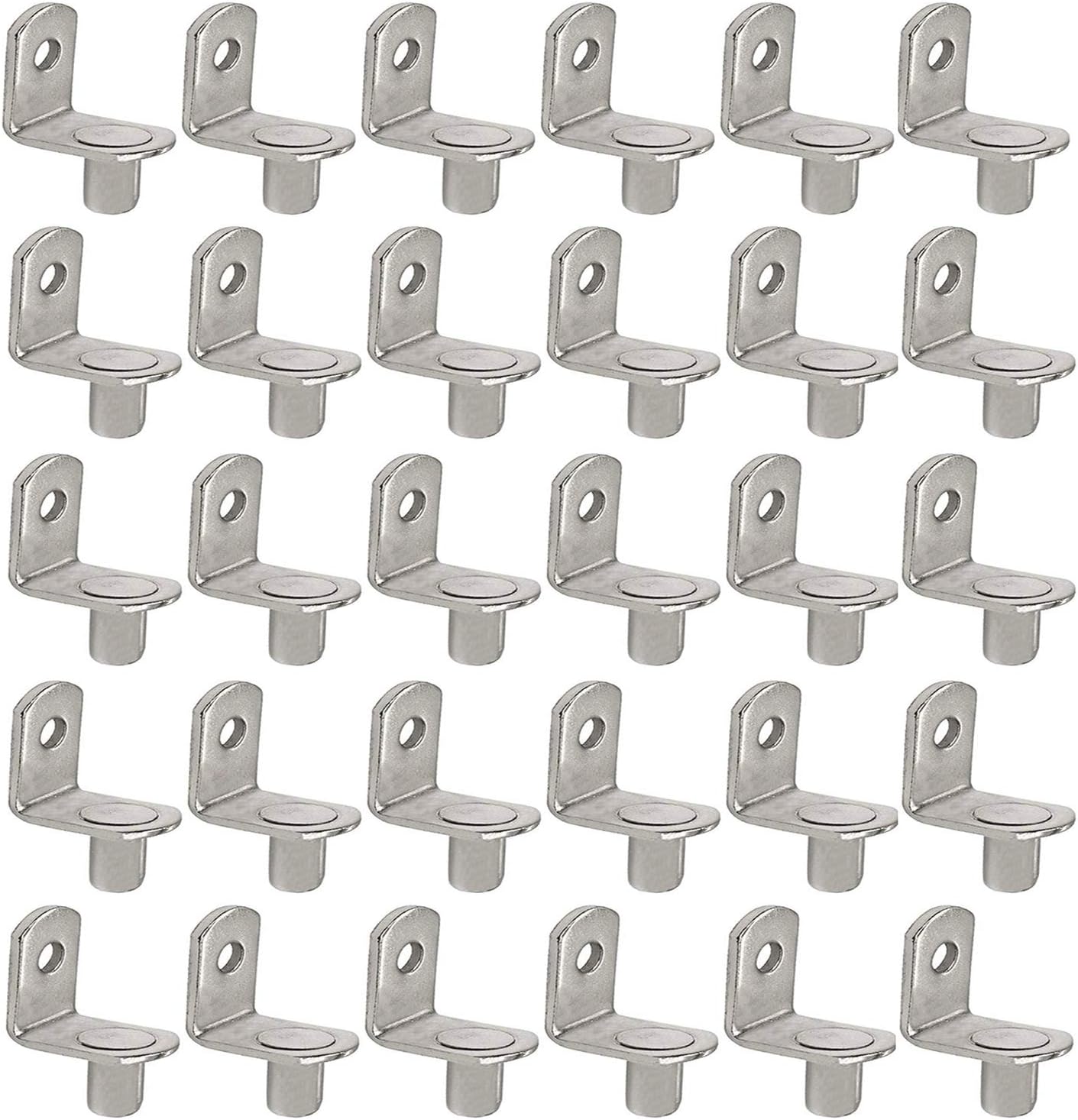 30 Pcs Shelf Support Pegs 6mm L-Shaped Shelf Support Nickel Plated Shelf Bracket Pegs for Furniture & Bookcase Shelf Cabinet Closet Shelf Support with Hole.