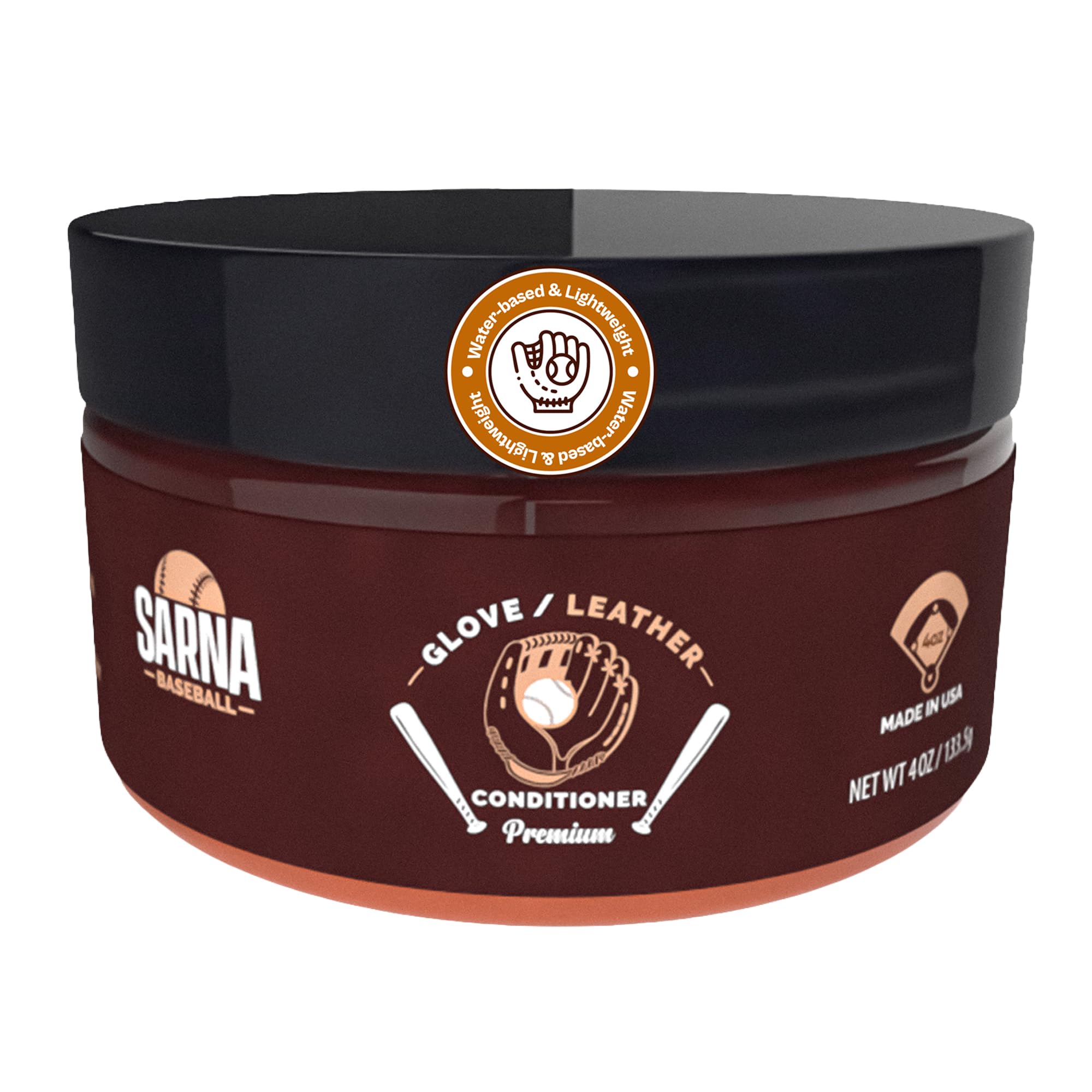 Glove Conditioner, Cream, 8 Oz – Break in Faster, Keep Leather Maintained – Water-Based, Non-Darkening, No Sticky Residue – Glove Conditioner for Mitts & Softball Gear Made in USA