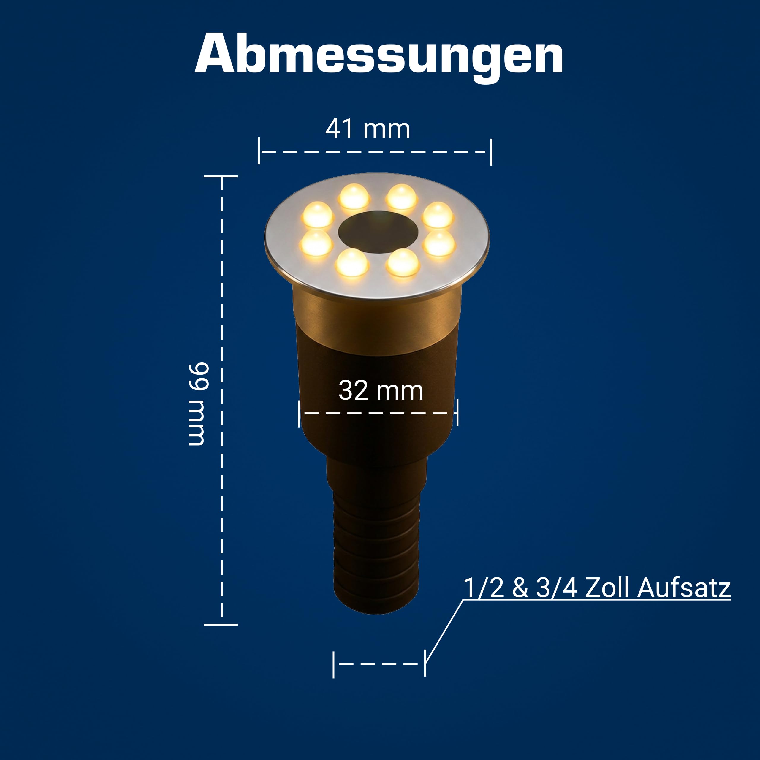 Wasserspielleuchte warmweiß, inkl. Trafo, 0,6 Watt, IP68, 12V, 103 LUX, 650 cm Kabel, 8 LED, LED Ring Brunnen, Wasserspielbeleuchtung | Springbrunnen-Beleuchtung | Quellsteinbeleuchtung