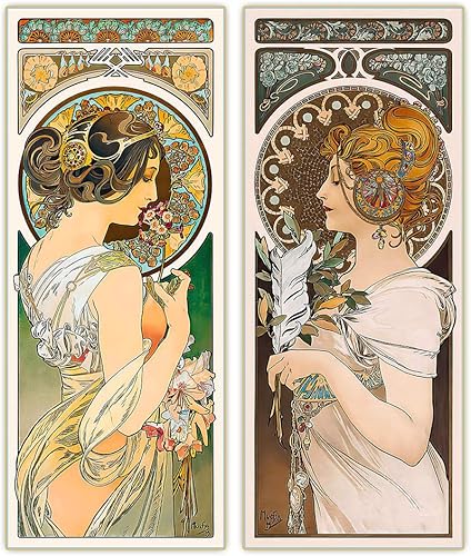 Alphonse Mucha - Póster de plumas y prímulo, 1899 - Lienzo decorativo para pared, arte vintage, arte de noveau, obra de arte al óleo, póster