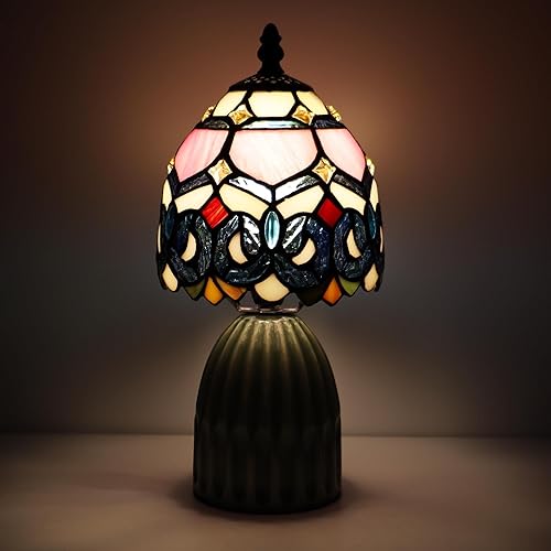 Miniatura 9 de Tiffany Lamp Stained Glass Mushroom Table Lamps 6X6X12.5 Inch Pink Jewelry Baroque Style Small Night Light Ceramic Base Mini Accent Desk Light