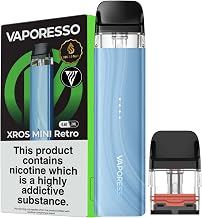 Vaporesso Xros Mini Retro [Baby Blue] Vape Kit - 1000mAh Built-In Battery, COREX 3.0 Tech, 18W Max, Led Light Indicator, Compatible with XROS Pods, Top Fill, 2ml Capacity, No Nicotine