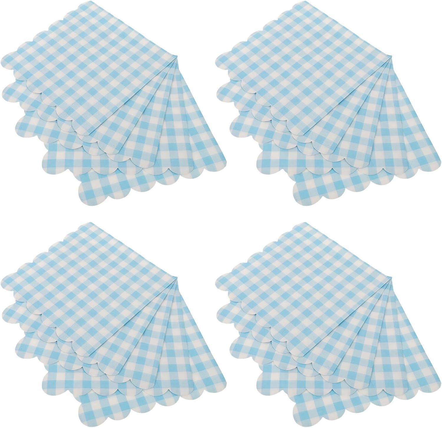 Unomor Blue Checkered Disposable Paper Napkins with Lace Edge, 100pcs Set, Printed Party Table Napkins for Birthday, Wedding, and Banquet Events