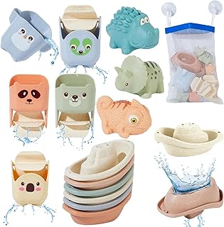 Bath Toys for Kids Ages 1-3, 14 Pack Mold Free Toddler Bath Toys for 2-4 Bathtub Water Toys with Floating Boats&Bath Cups and No Hole Animal Floating Pool Toys for Babies 6-12 Months