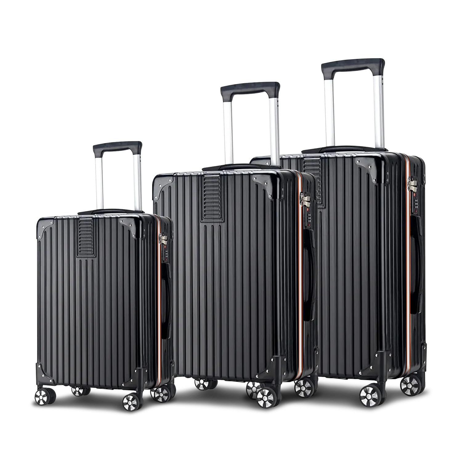 Avilia Set 3 Valigie in ABS e 4 Ruote Piroettanti - i Trolley Includono Sacca a Rete, Elastico Ferma Indumenti e Cerniera Singola - Valigie con 3 Diverse Altezze 55/66/76cm, Nero
