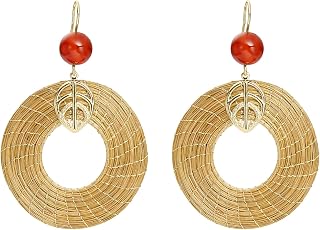 Vera Navarro Open Mandala Earrings Diameter 40 mm Vegetable Gold with Leaf and Carn…